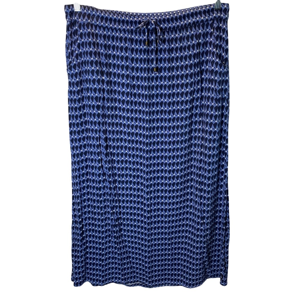Eddie Bauer Rayon Maxi Skirt Womens Large Blue Geometric Boho Travel Lightweight